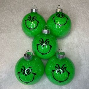 Glitter Grinch Ornaments (5 pcs)